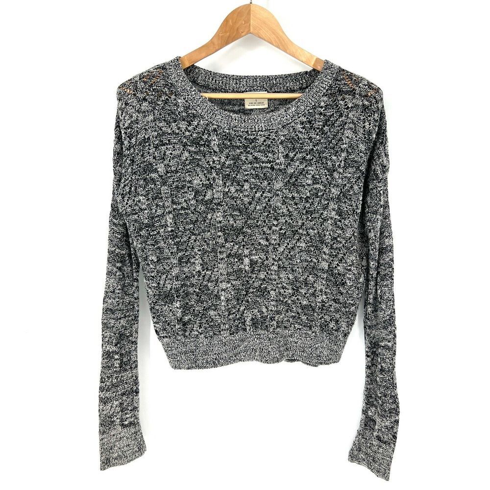 PINS AND NEEDLES ANTHRO Crop Sweater Womens Size L Grey Lightweight Long Sleeve